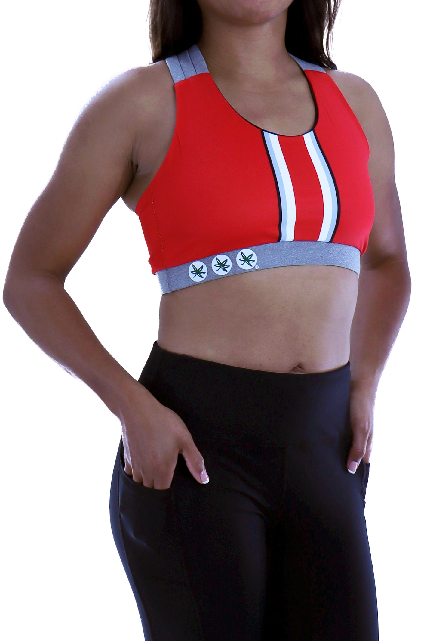 1214 - Ohio State Criss Cross Back Bra/ Red