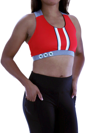 1214 - Ohio State Criss Cross Back Bra/ Red