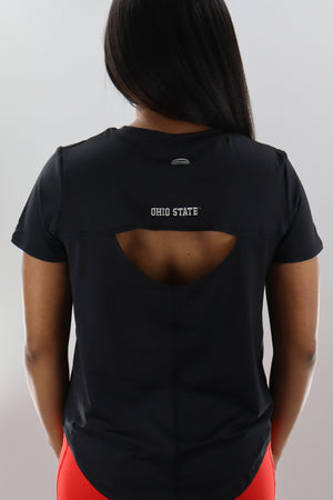 1310 -Ohio State Womens Open Back Short Sleeve Tee- Black