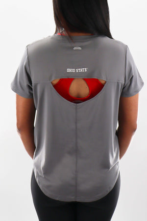 1311 -Ohio State Womens Open Back Short Sleeve Tee - Grey