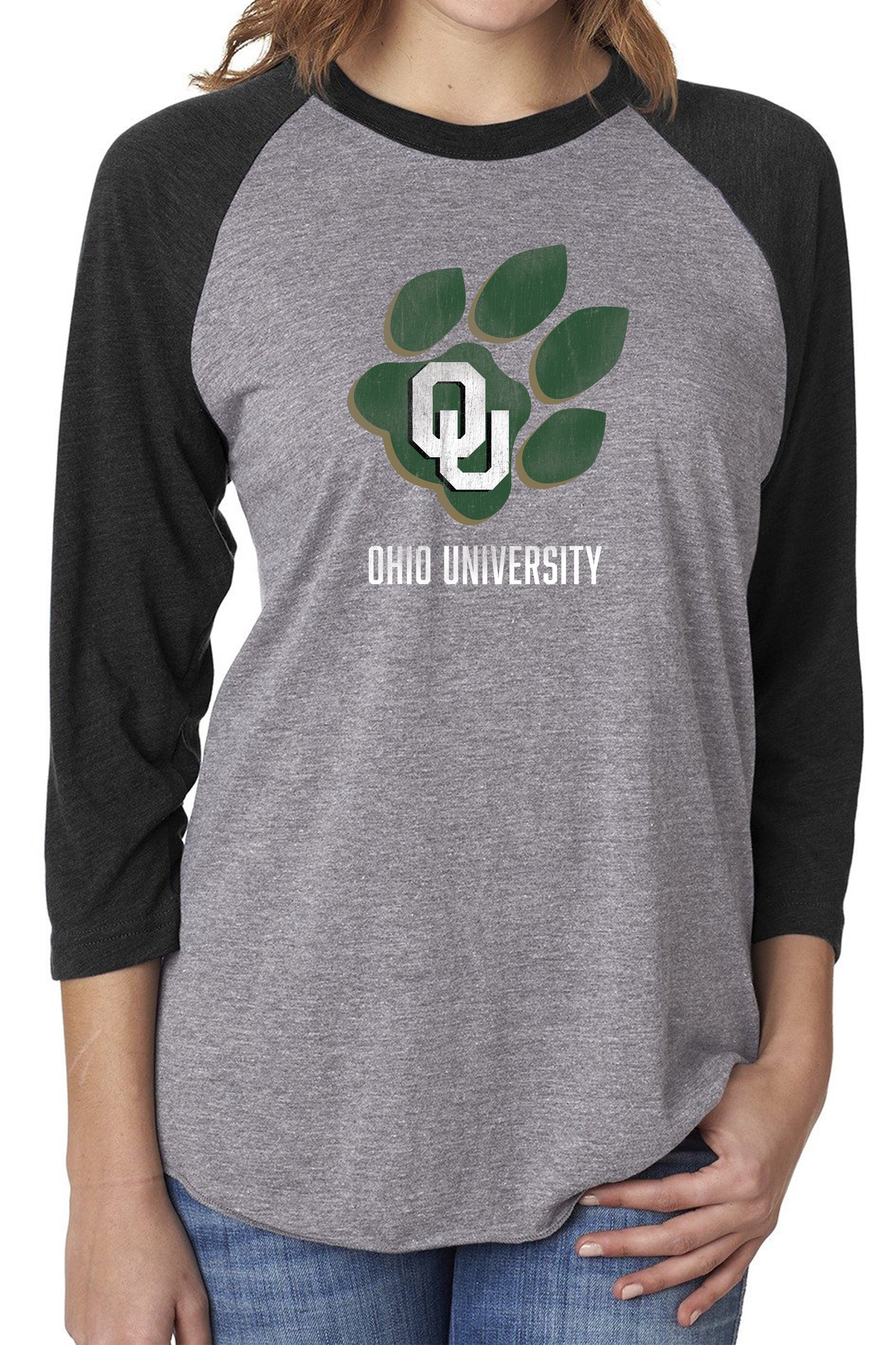 949 - Ohio University Unisex Baseball Tee/ Charcoal & Black