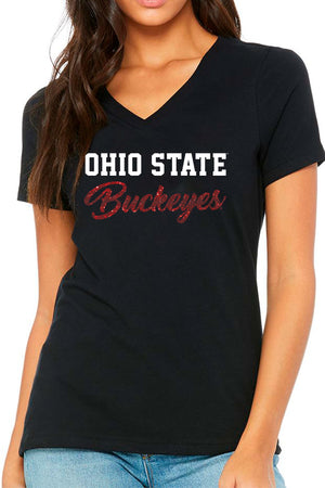 2314 - Ohio State "Buckeyes Bling Script" V-Neck Tee/Black