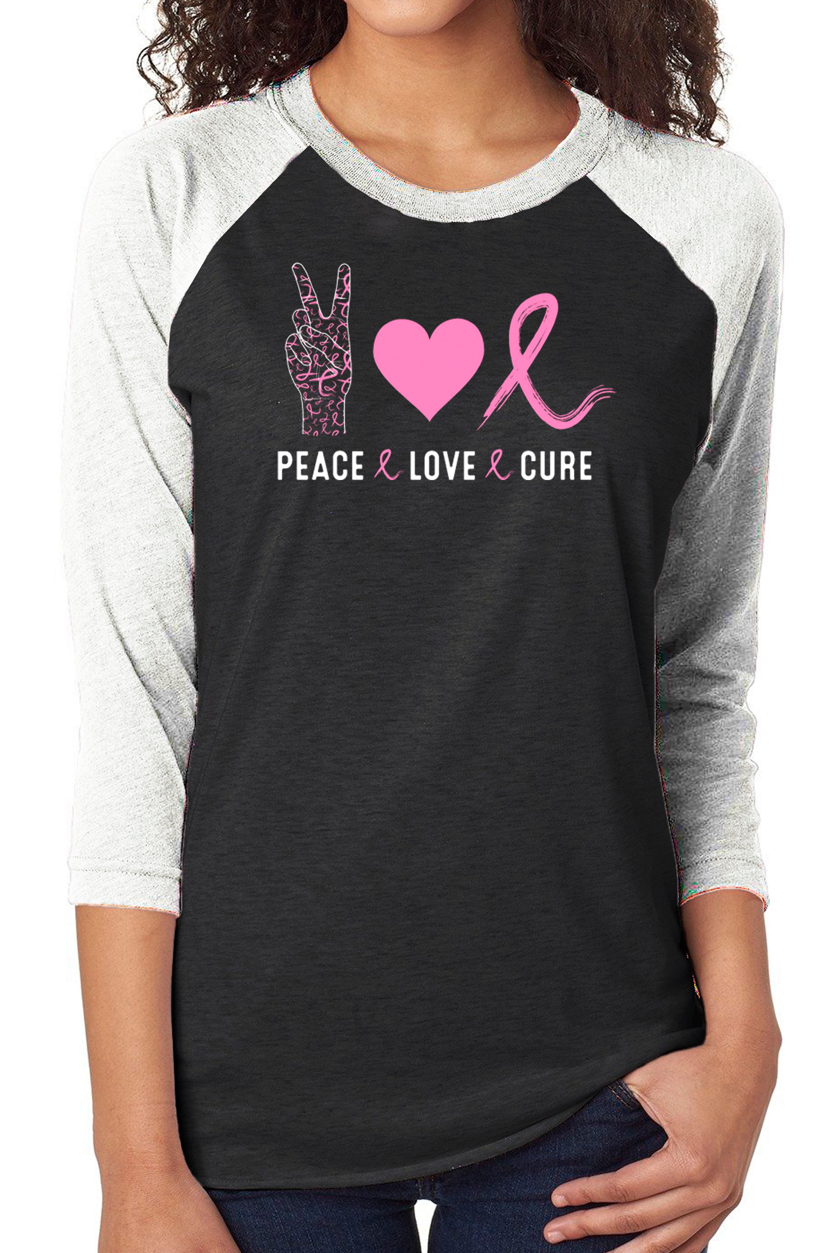 7205 - Peace Love Cure Baseball Tee/ Black & White