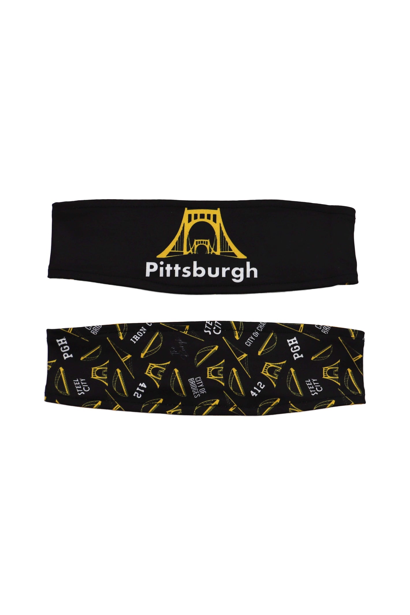 3014 - REVERSIBLE Pittsburgh Bridge Headband - Black & Gold Print
