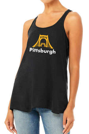 3018 - Women's Pittsburgh Bridge Gathered Back Tank - Heather Black - FINAL SALE