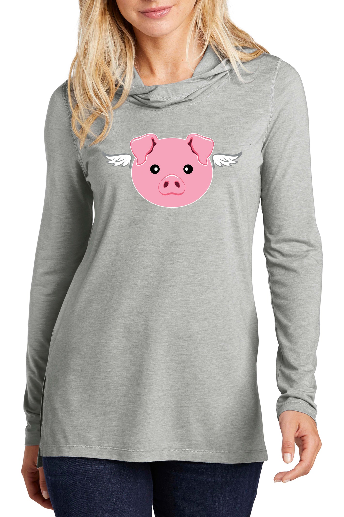 3111 - "When Pigs Fly" Lightweight Unisex Hoodie - Heather Grey