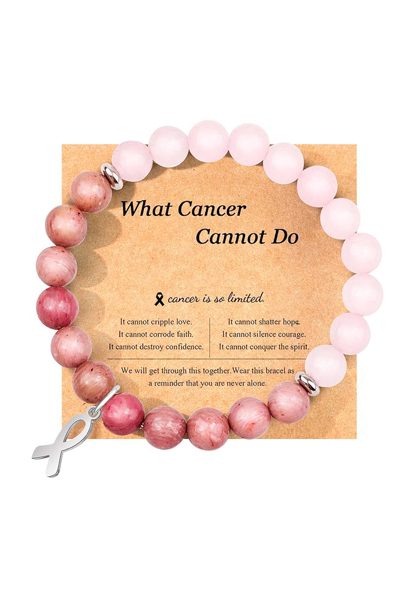 7203 - Pink Ribbon Beaded Bracelet/Pink