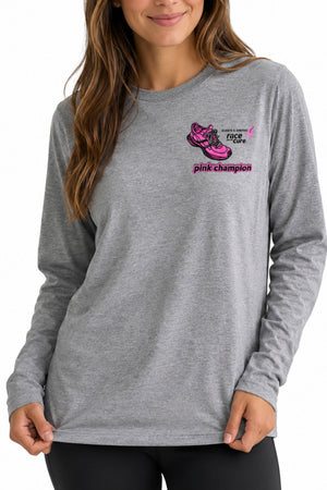 3309 - "Pink Champion" Komen Unisex Long Sleeve Tee - Grey - FINAL SALE