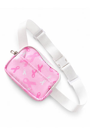 3006 - Pink Ribbon Print Small Square Fanny Pack