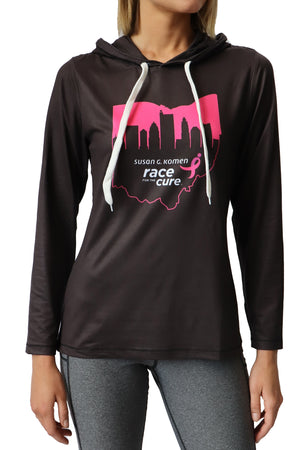 7207 - Women's Komen Columbus OHIO City Skyline Hoodie/ Black