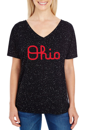 1209 - Ohio State "Script Ohio " V-Neck Tee/Black