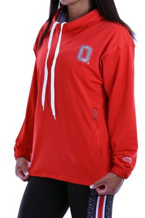 Ohio State Buckeyes Sparkle Logo Snorkel Neck Hoodie - Red