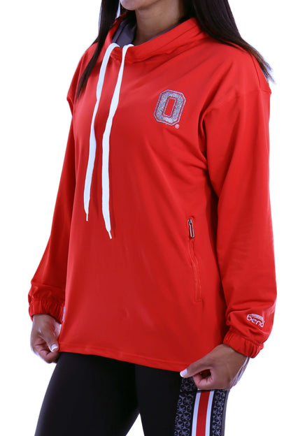 Ohio State Buckeyes Sparkle Logo Snorkel Neck Hoodie - Red
