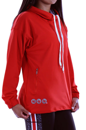 Ohio State Buckeyes Sparkle Logo Snorkel Neck Hoodie - Red