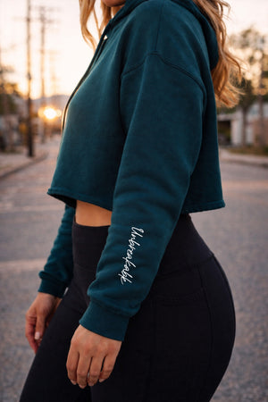 4314 - Women's "Unbreakable" Crop Hoodie - Dark Teal