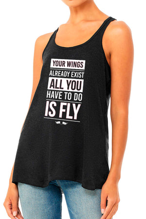 "When Pigs Fly" Gathered Back Tank - Black