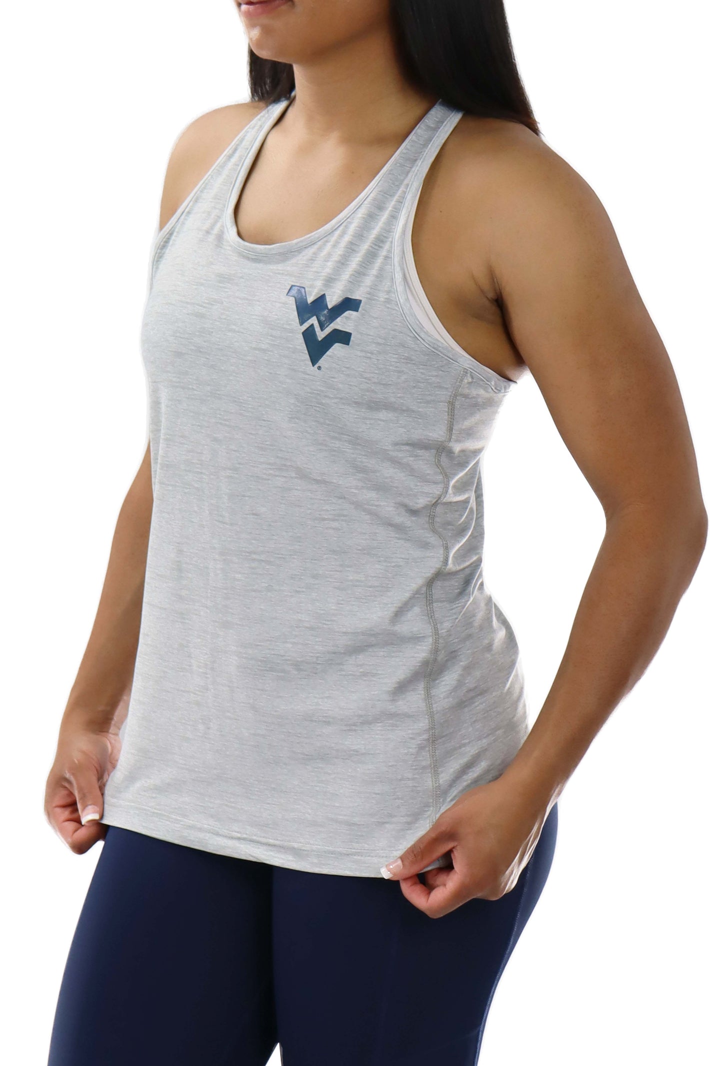 921 - West Virginia University Meshback Racer Tank Grey / Navy Back