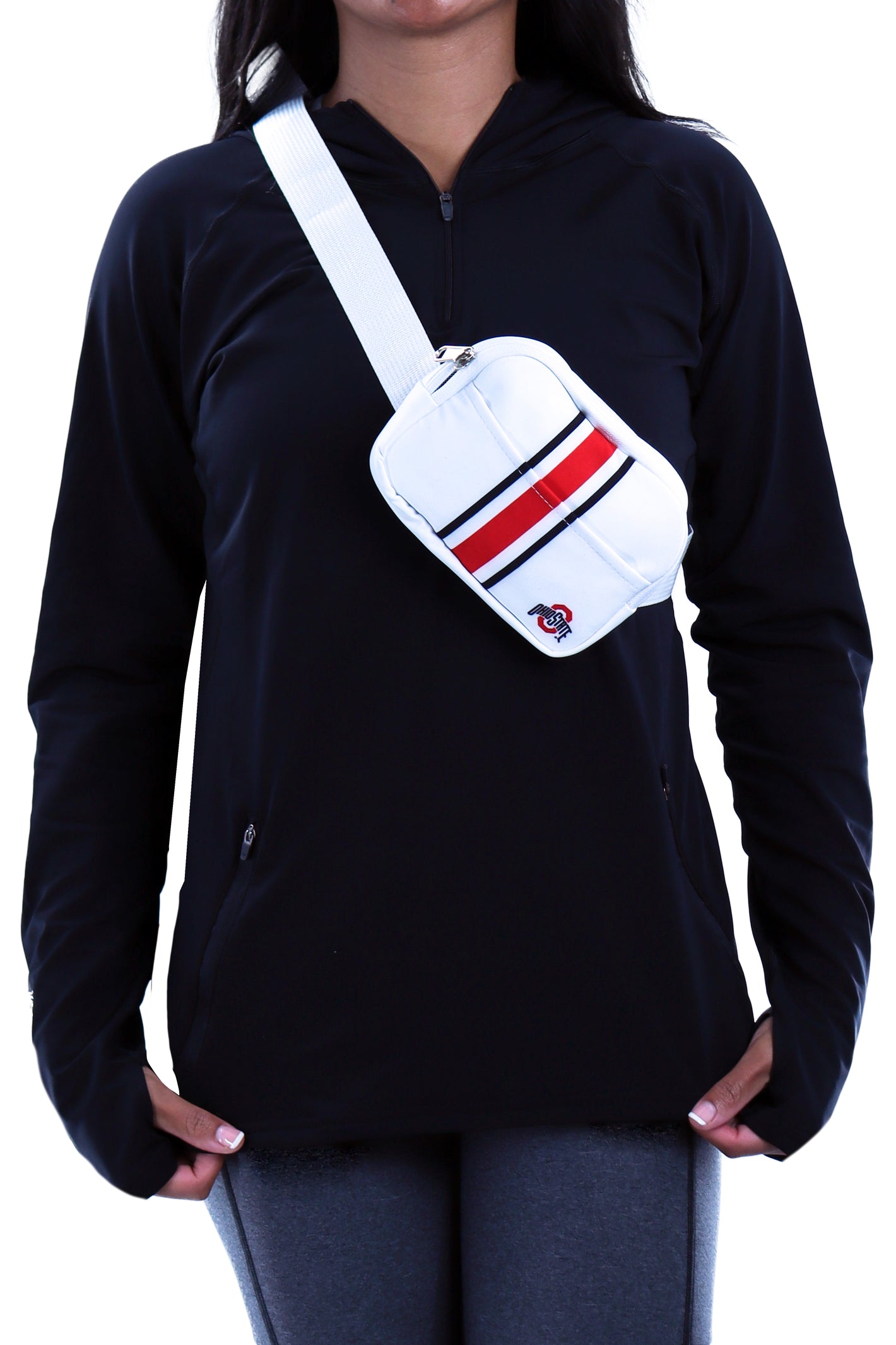 2108 - Ohio State Helmet Stripe Small Square Fanny Pack - White