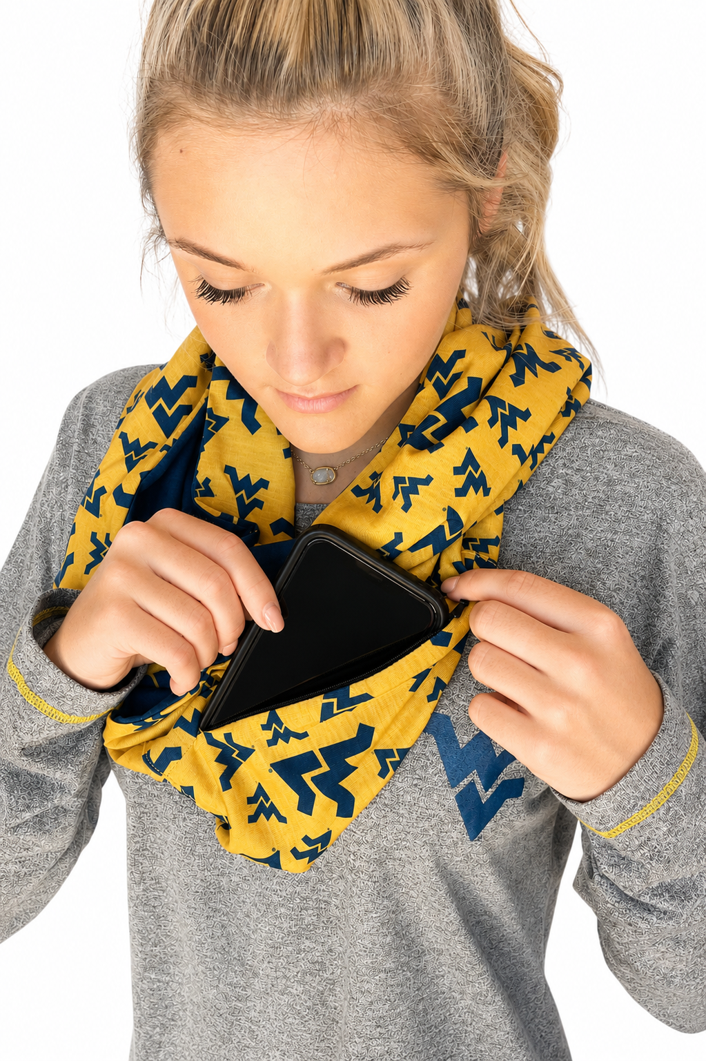 914 - West Virginia University Reversible Infinity Pocket Scarf