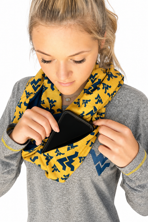 914 - West Virginia University Reversible Infinity Pocket Scarf