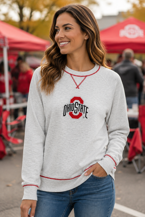 2203 - Ohio State Patchwork Ladies Raglan Midweight Crew Neck/Heather