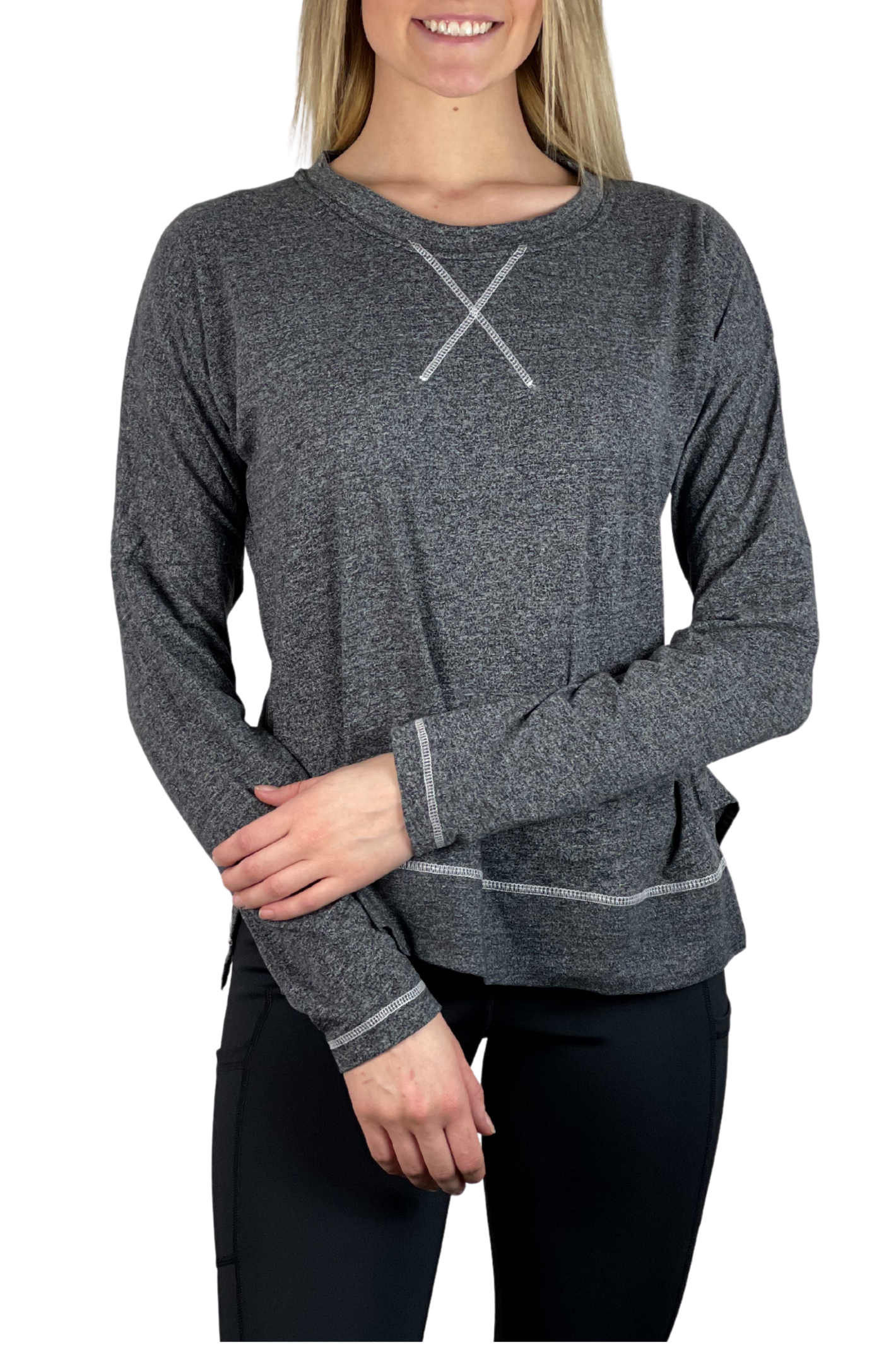 HC - Longsleeve Contrast Stitch/Heather Black - FINAL SALE