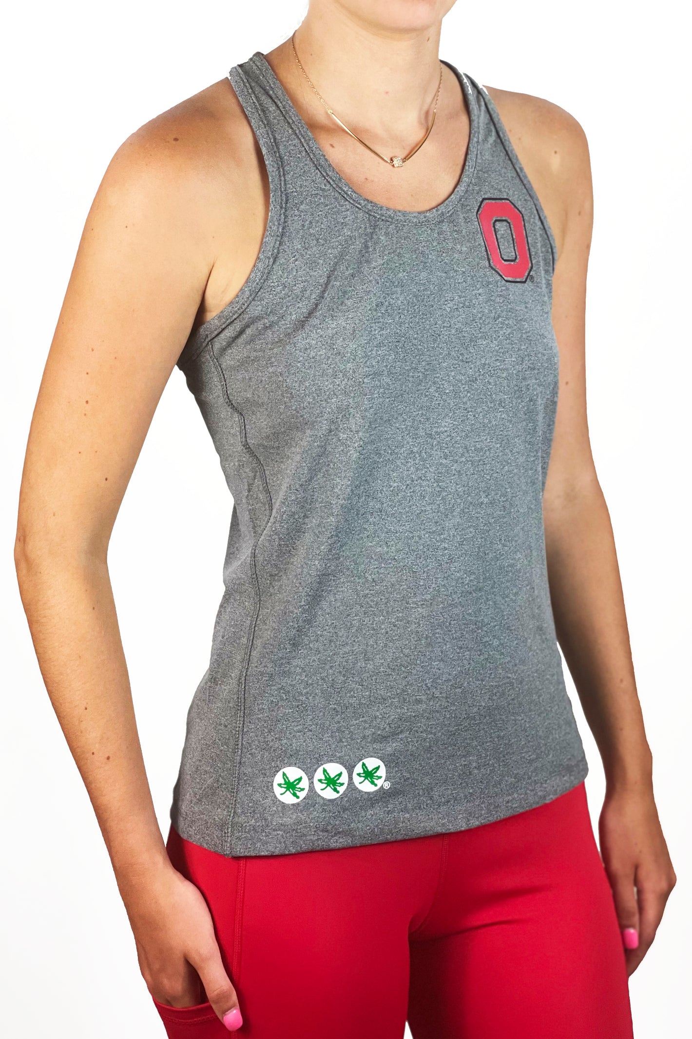 2305-The "Buckeye Leaves" Meshback Racer Tank/ Heather Grey