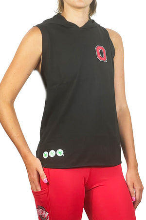 2403 -Ohio State "Buckeye Leaves" Lightweight Sleeveless Hoodie/Black - FINAL SALE