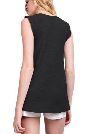 4009 - Ruffle Neck Tank Top/ Black - FINAL SALE