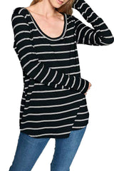 5204 - Striped Scoop Neck Longsleeve Tunic (2 colors available) - FINAL SALE