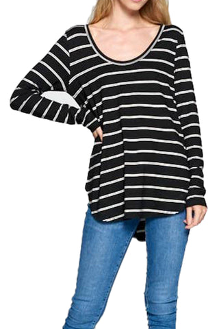 5204 - Striped Scoop Neck Longsleeve Tunic (2 colors available) - FINAL SALE