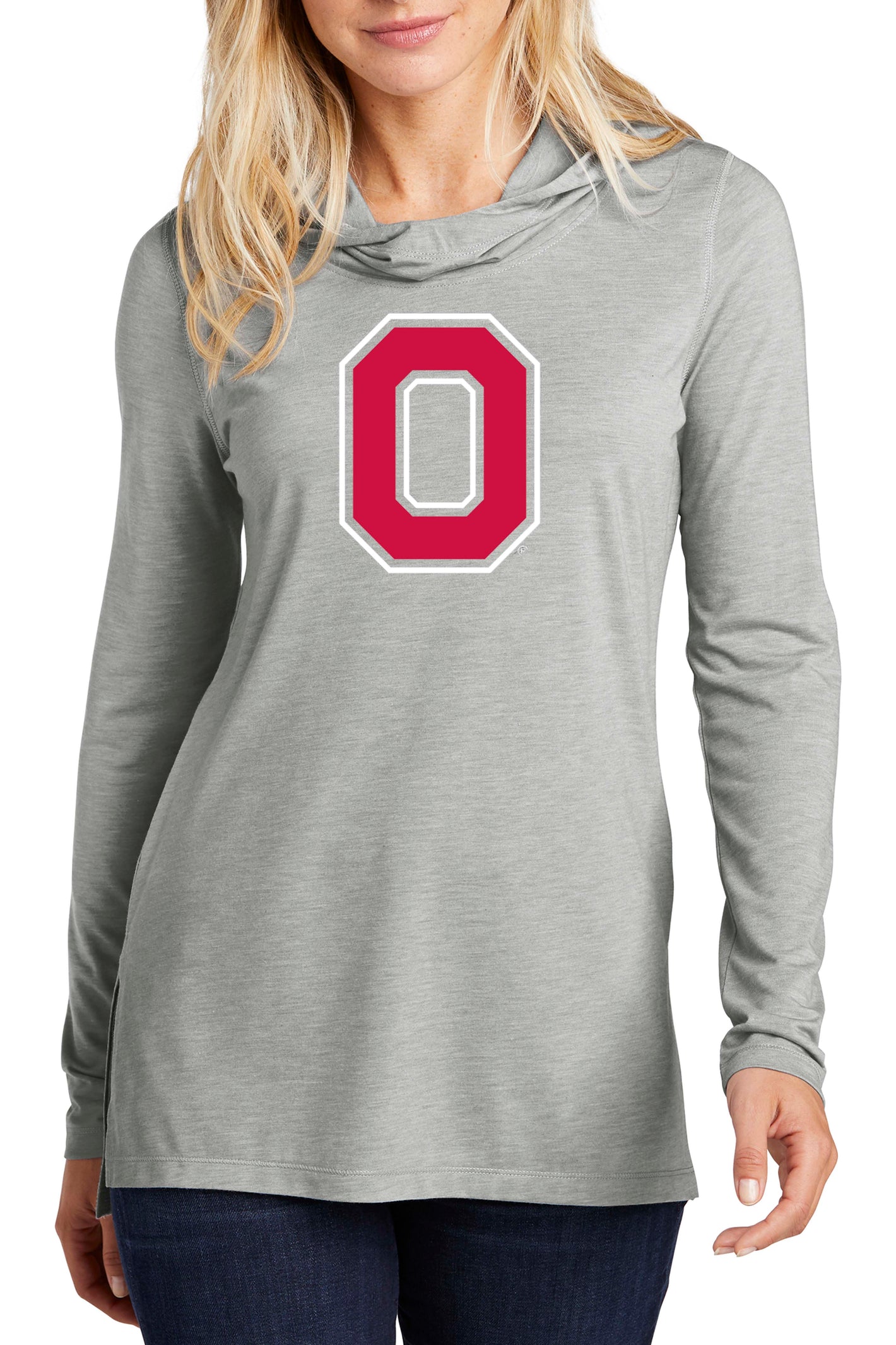 2205 - Ohio State Ladies Block O Lightweight Hoodie/ Heather Grey