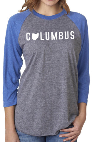 3202 -Columbus Love - Baseball Tee/ Grey & Blue
