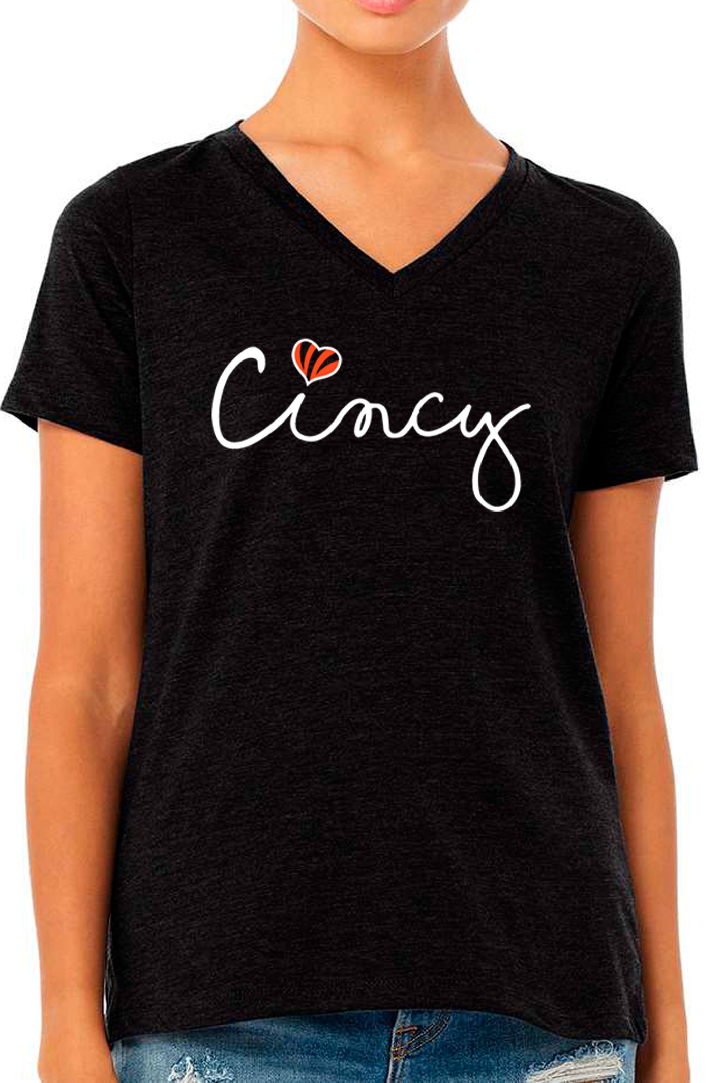 3403 - Women's Relaxed V-Neck Cincy Love Tee/Black