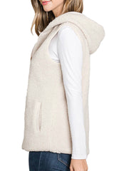5304 -Reversible Fleece/Corduroy Hoodie Vest/Cream -FINAL SALE