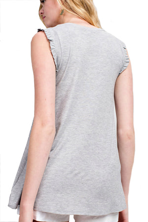 4009 - Ruffle Neck Tank Top/ Light Grey