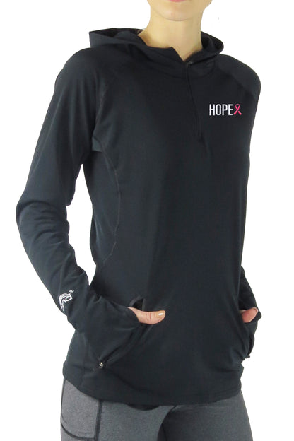 3311- Hope Pink Ribbon - Performance Pony Tail Hoodie/Black