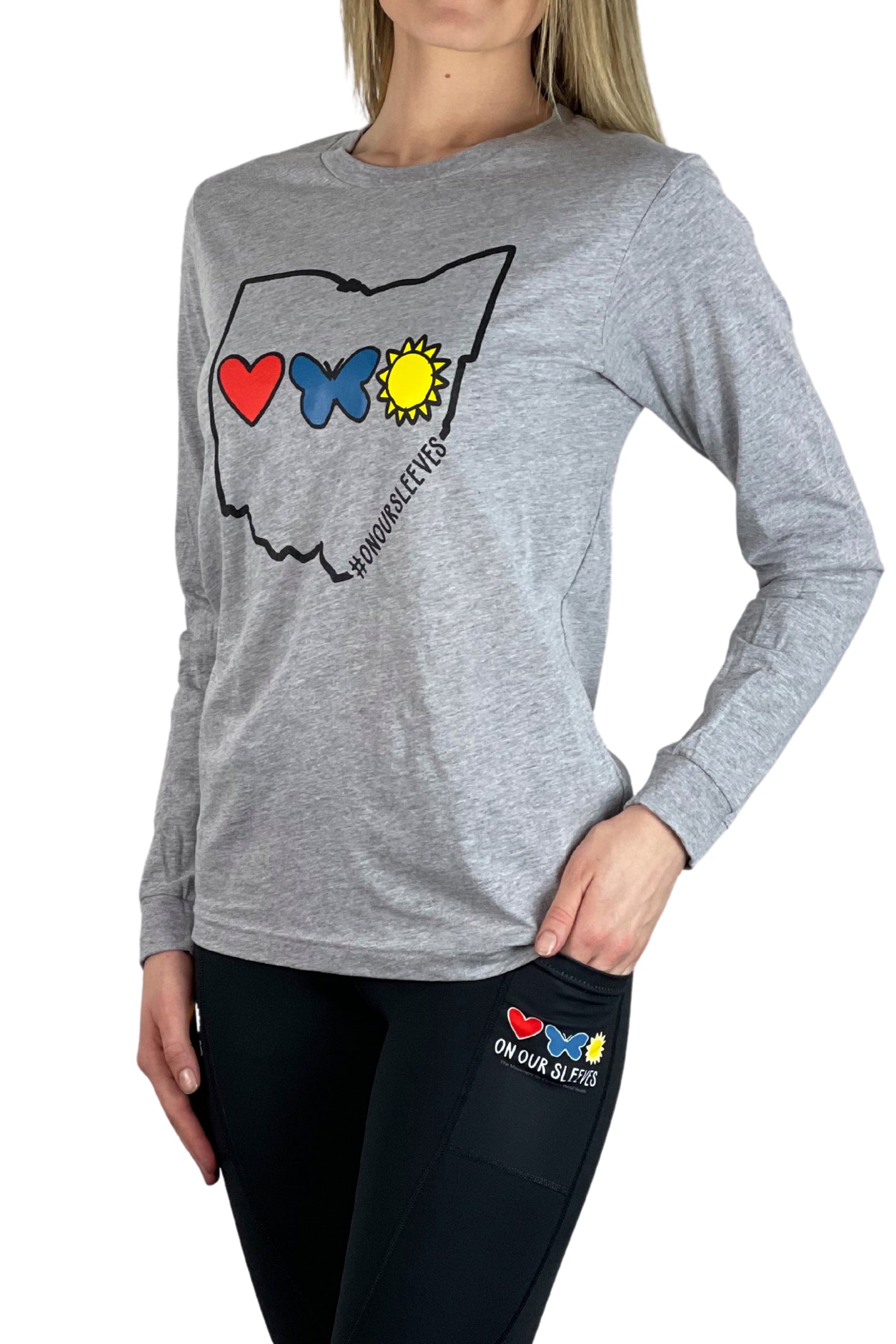 3002 - The "On Our Sleeves OHIO" Unisex Longsleeve Tee/ Heather Grey