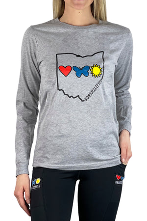 3002 - The "On Our Sleeves OHIO" Unisex Longsleeve Tee/ Heather Grey