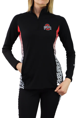 2208 -Ohio State Buckeye Leaves Ombre Luxe 1/4 Zip Pullover/ Black