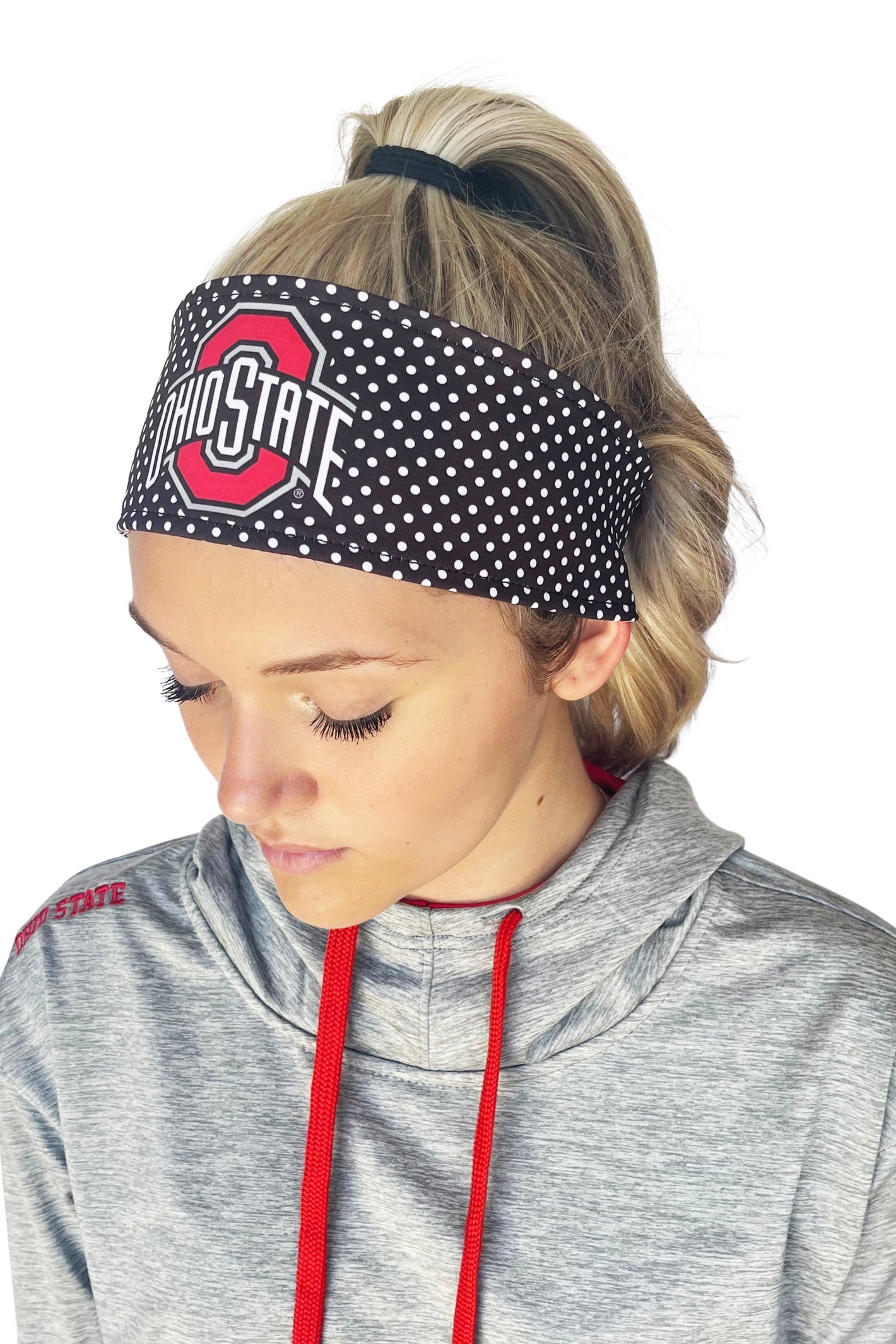 1307 - REVERSIBLE Ohio State Athletic O Polka Dot Headband