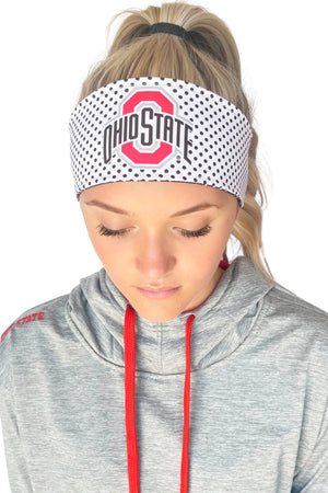 1307 - REVERSIBLE Ohio State Athletic O Polka Dot Headband