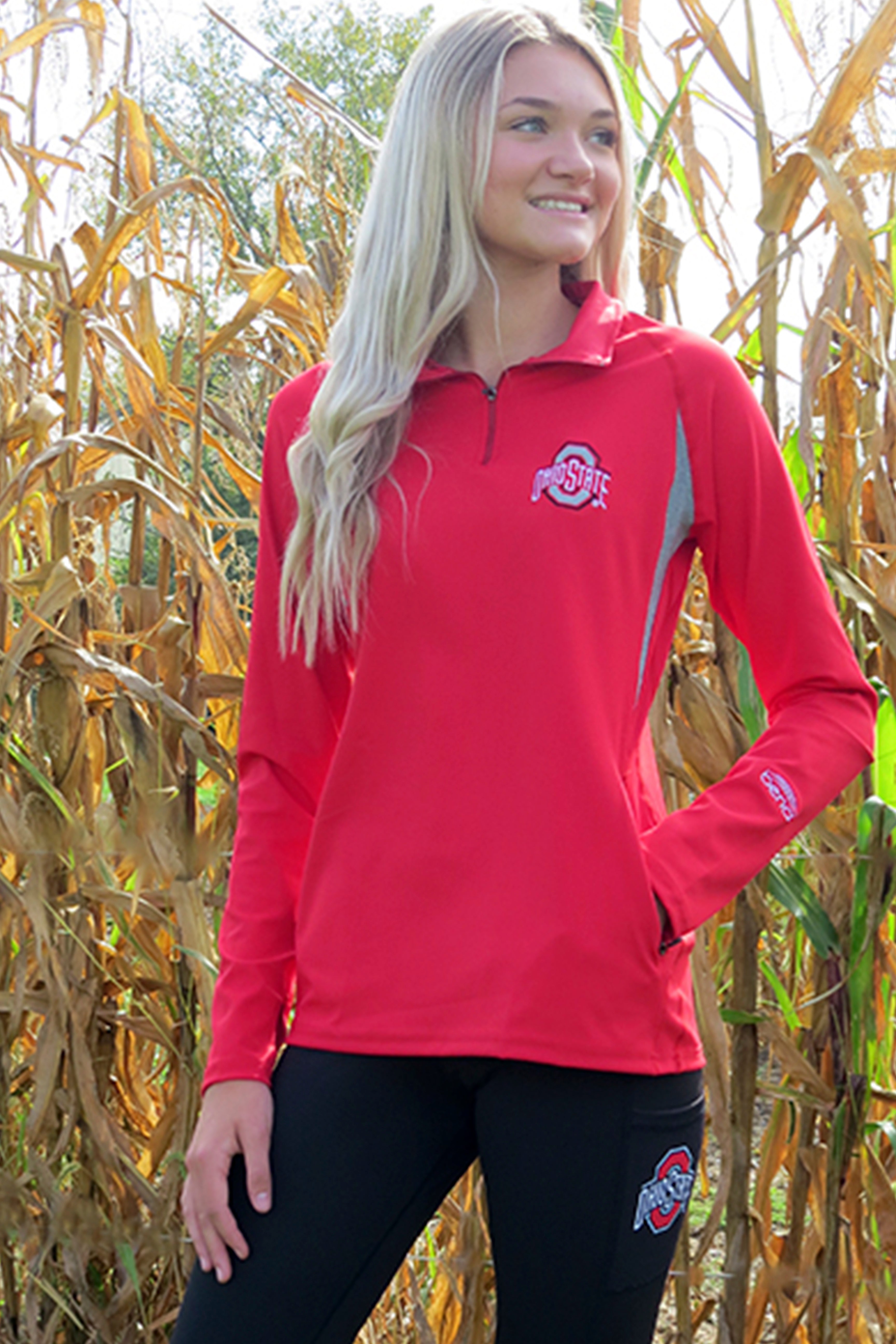2204 - The Ohio State Athletic O Solid Red 1/4 Zip Pullover