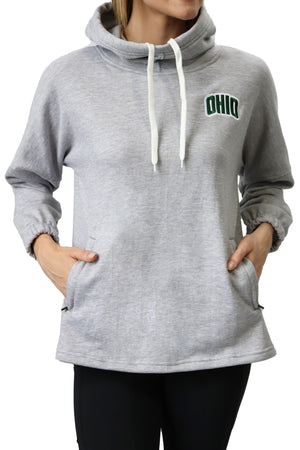 932 - Ohio University Bobcats Patchwork Snorkel Neck Hoodie/Heather Grey