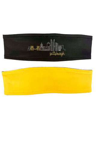 7109  - REVERSIBLE Pittsburgh Skyline Headband/Black & Gold-FINAL SALE