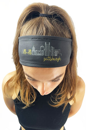 3014  - REVERSIBLE Pittsburgh Skyline Headband/Black & Gold