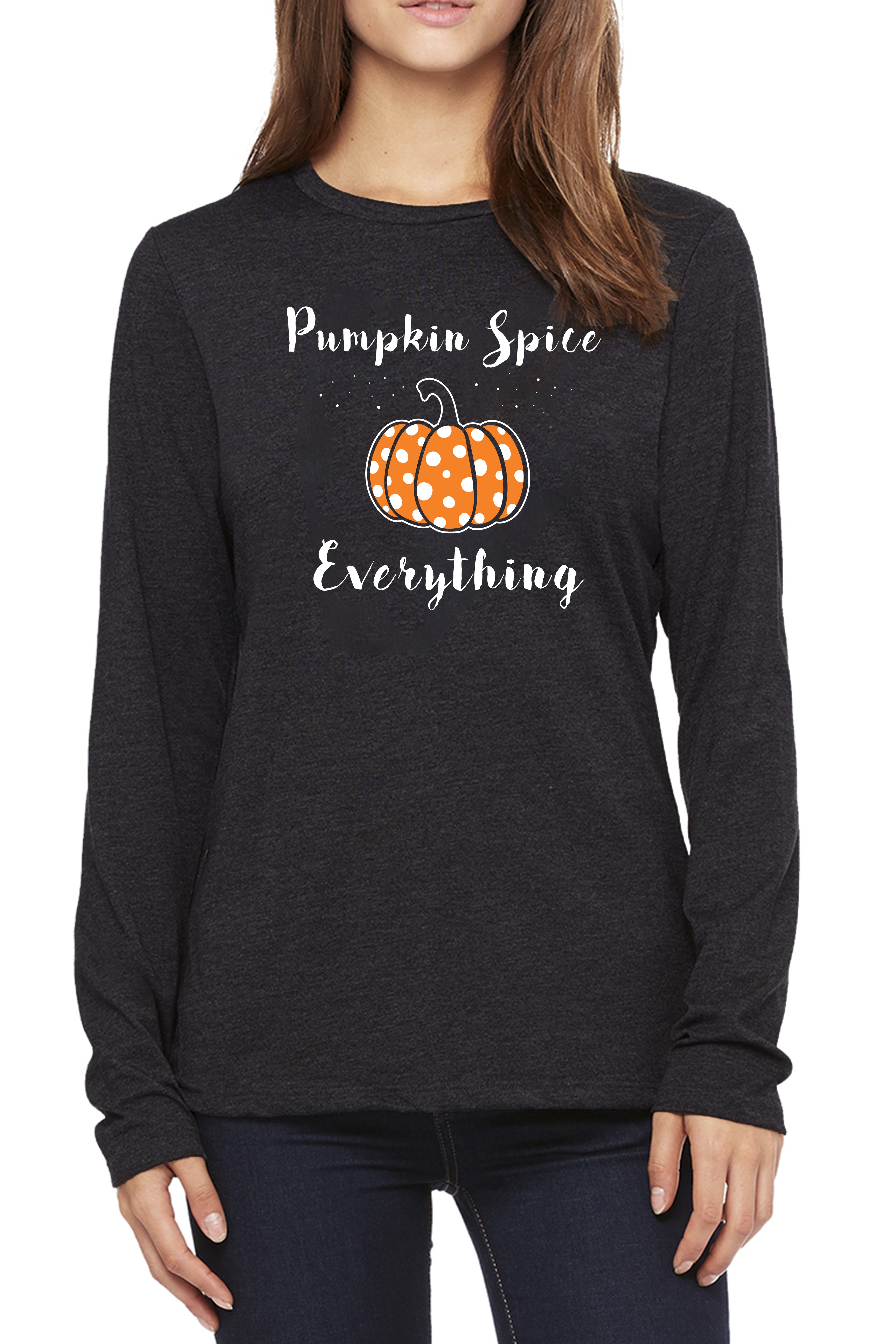5402 - "Pumpkin Spice Everything" Unisex Longsleeve Tee/Heather Black- FINAL SALE
