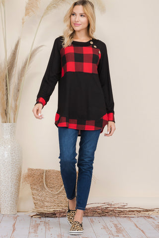 5409- Red Plaid Lightweight Longsleeve/Black - FINAL SALE