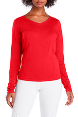 HC -Ladies Performance V-Neck Long sleeve Tee/Red - FINAL SALE