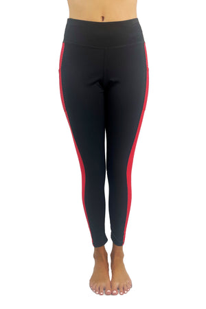 3204 -Ribbed Panel Pocket Legging/ Black & Red